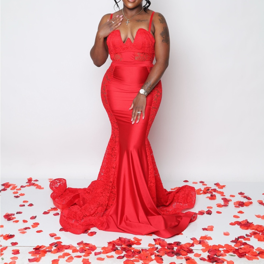 Elegant Red Lace Gown